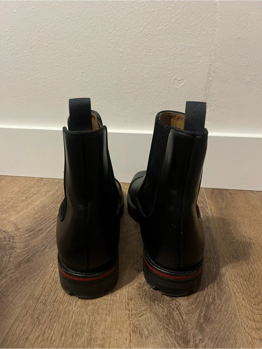 Christian Louboutin Black Leather Chelsea Boots with Red Sole Trim 40 1/2